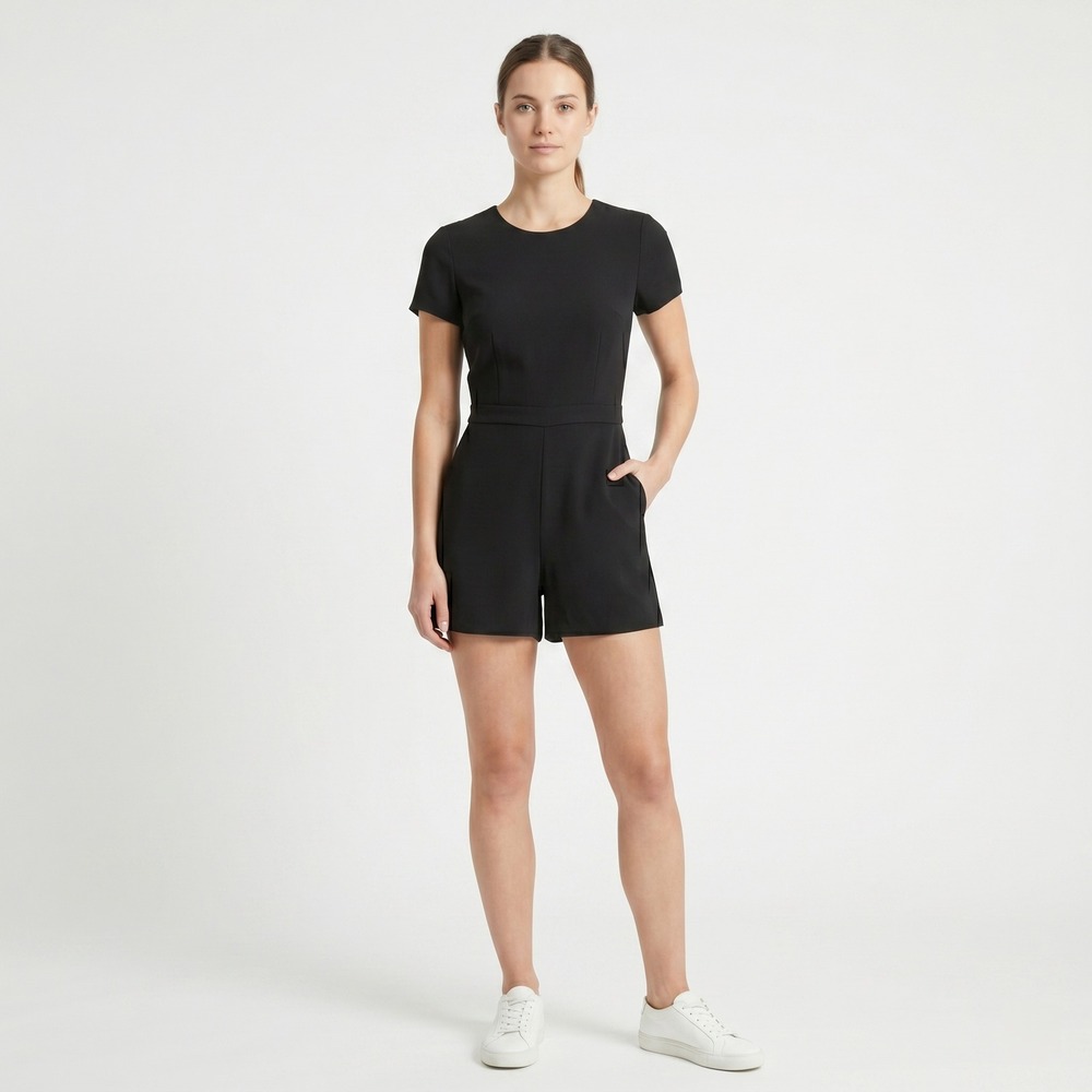 Banana Republic Women Romper‎ Short Sleeve 2 Black Minimalist Jumpsuit